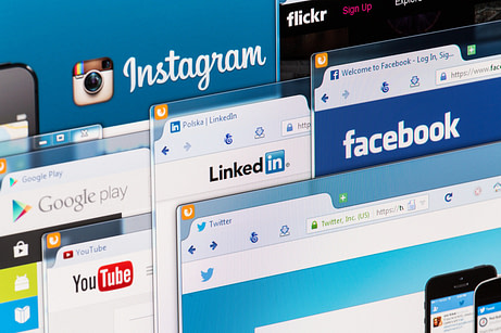Social network homepage on a monitor screen. salon social media marketing pages for salon